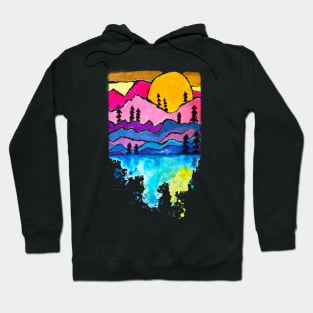 Mountains with Sunset Forest Tress Silhouettes Outdoors Nature Hoodie